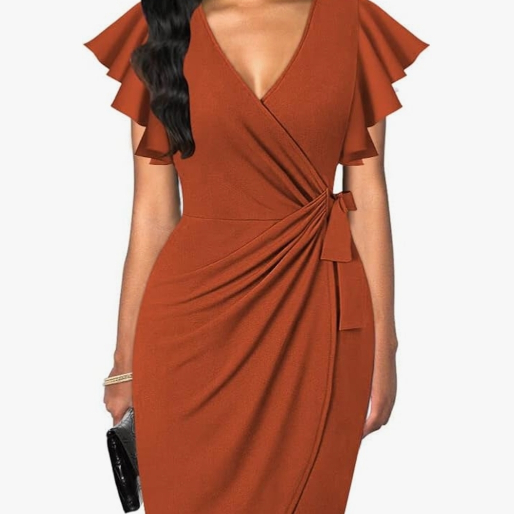 Elegant Rust Wrap Dress